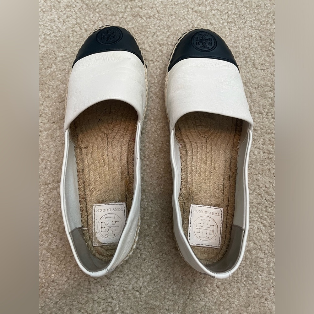 Tory Burch Colorblock Black and White Leather Espadrilles - Picture 3 of 9